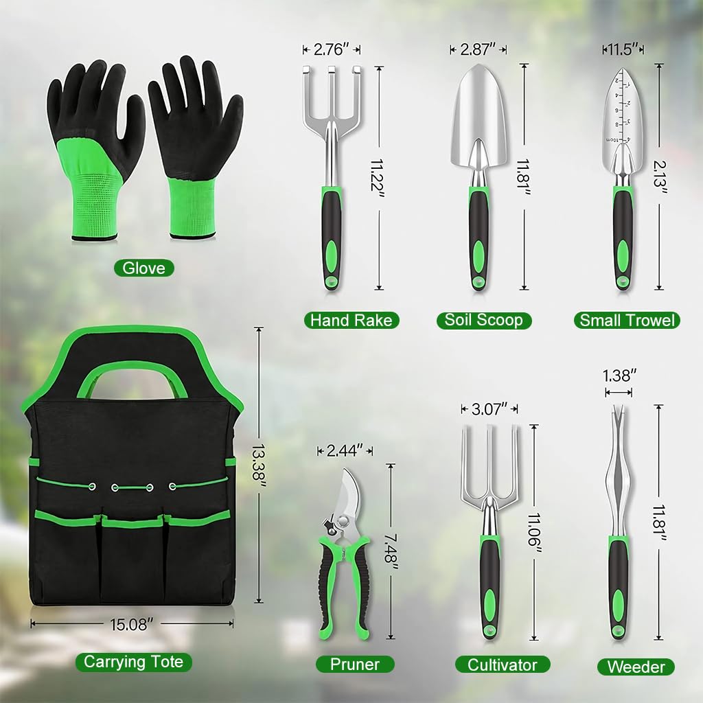 HASTHIP® 8 Pcs Gardening Tools Set - Aluminum Alloy Steel - Garden Planting Tools - Gardening Tools Kit For Home Garden - Gardening Tools Kit Set - With Tote Tool Bag - Suitable For Garden Patio