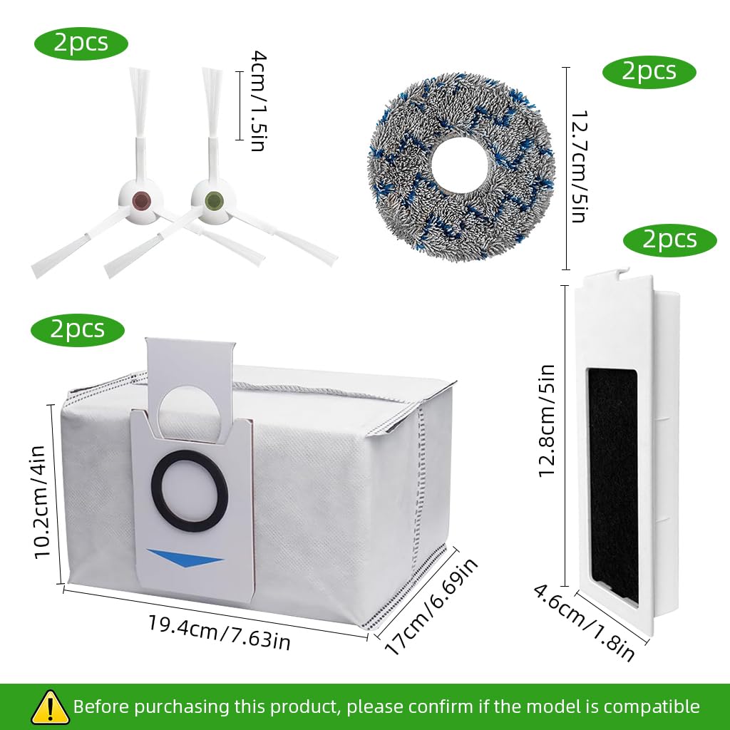 HASTHIP Replacement Accessories for Ecovacs Deebot T20 Omni and Pro | 10Pcs Kit with Side Brushes, Mop Pads, Filters and Dust Bags