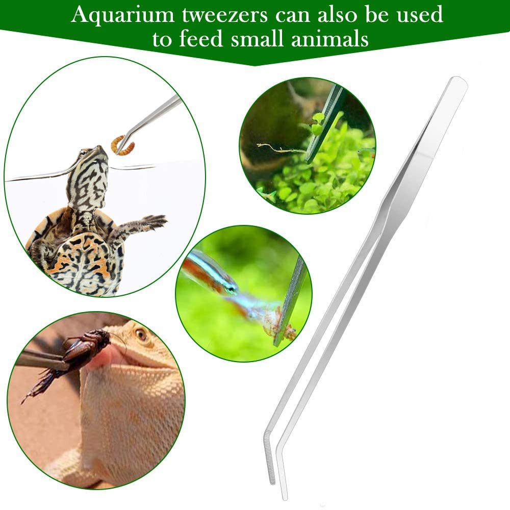 Tweezers for Aquarium, Universal Plant Shrimp Reef Tank Straight Aquarium Accessories Tweezer for Fish Tank Aquarium Live Plant (27cm Curved Tweezers)