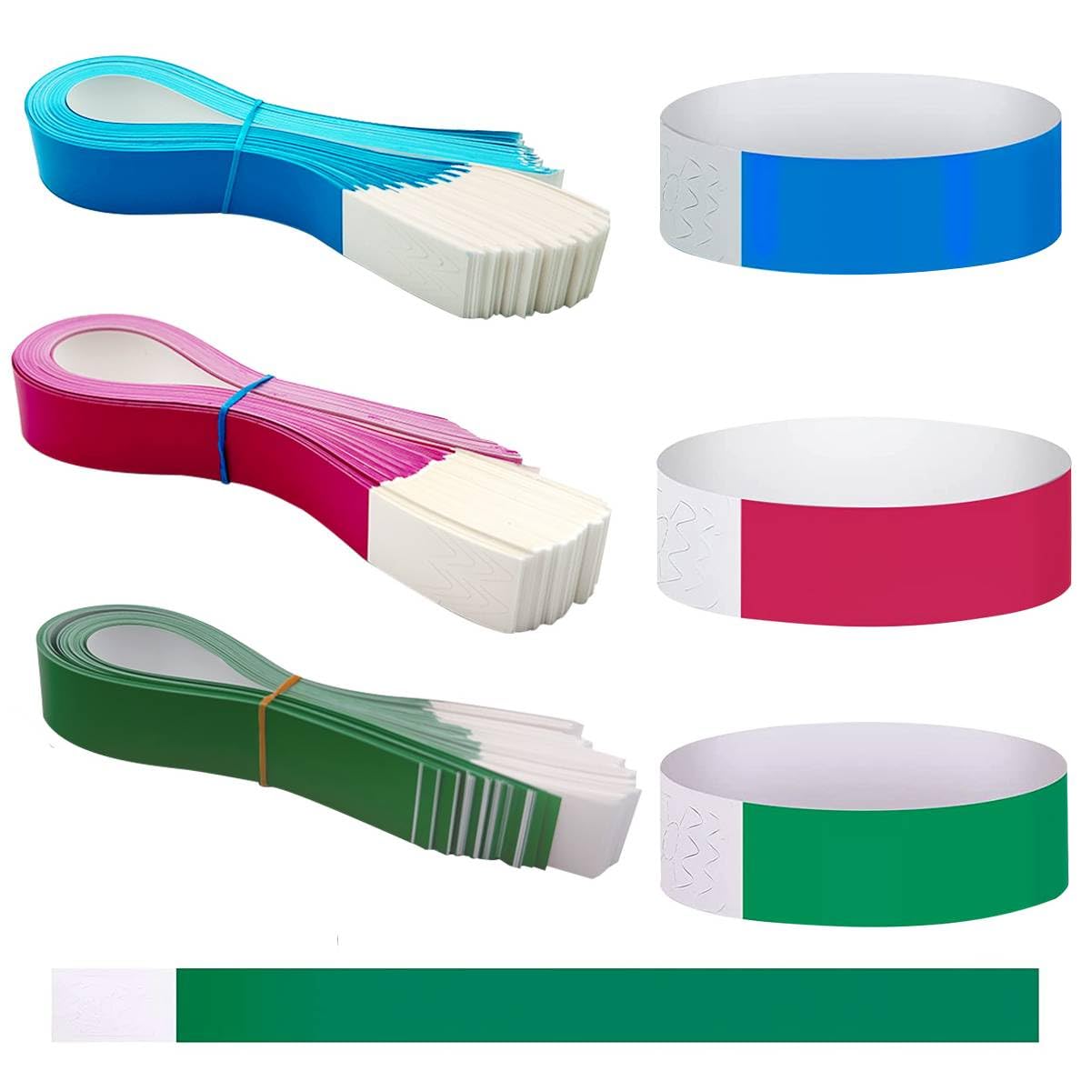 HASTHIP Wrist Band for Events with Adjustable Self-Adhesive Closure 300 Pcs | Waterproof 3-Color Paper Bands