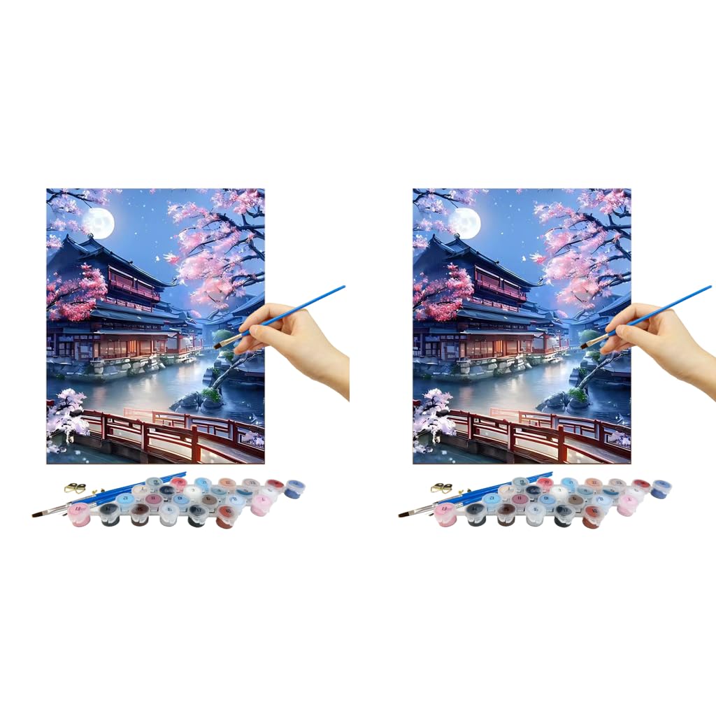 HASTHIP Paint by Number Kit for Adults with Brushes and Acrylic Paint 40 x 50cm 2 PCS | DIY Canvas Landscape Wall Art