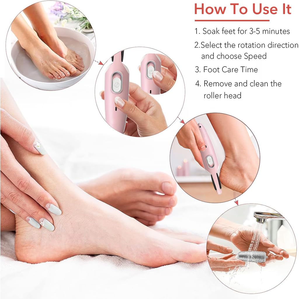 Callus Remover for Feet Electric USB Rechargeable Cordless Foot for Callus & Dead Skin Removal Ajustable Power Cordless Pedicure Device for Foot Callus & Feet Care