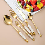 HASTHIP Cutlery Set for Dining with 5 Stainless Steel Pieces and White Ceramic Handles | Gift Ideal