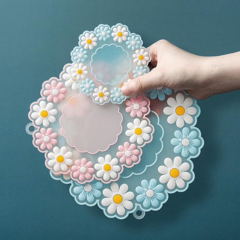 HASTHIP® 3-Piece Floral Round Placemats Set, Heat Resistant Non-Slip Waterproof PVC Table Mats for Dining Table Kitchen Decor, Washable Coasters 10/15/20cm