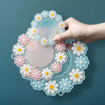HASTHIP® 3-Piece Floral Round Placemats Set, Heat Resistant Non-Slip Waterproof PVC Table Mats for Dining Table Kitchen Decor, Washable Coasters 10/15/20cm