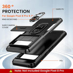 HASTHIP® Kickstand Phone Grip & Sliding Camera Cover, Military-Grade Anti-Scratch 360° Rotatable Stand for Google Pixel 8 Pro, Black PC+TPU, Shockproof, Lightweight, Wear-Resistant Phone Case
