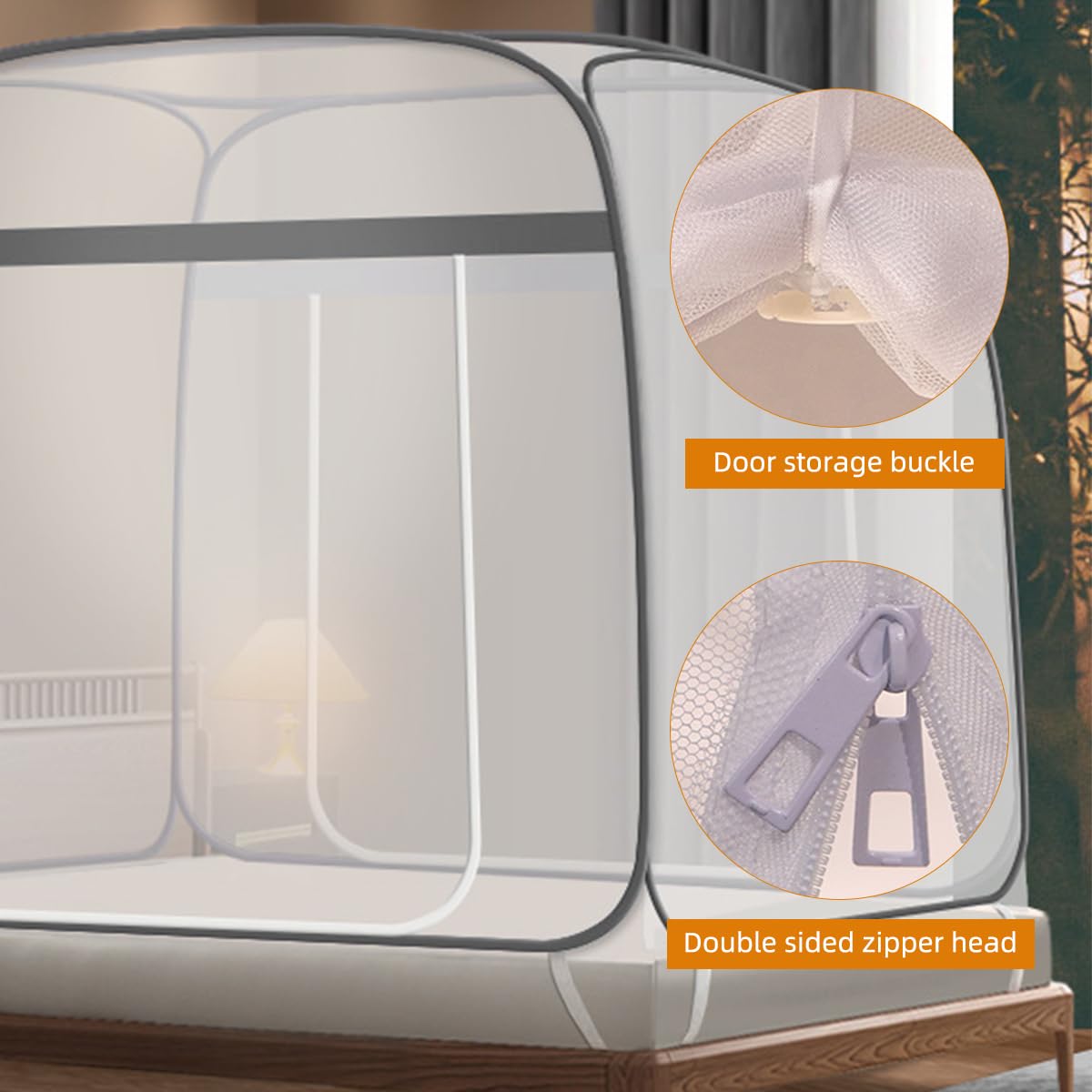 HASTHIP Pop Up Mosquito Net Tent for Double Bed with Dual Zip Doors and Mattress Straps | 200×150×150 cm Breathable Mesh Blue