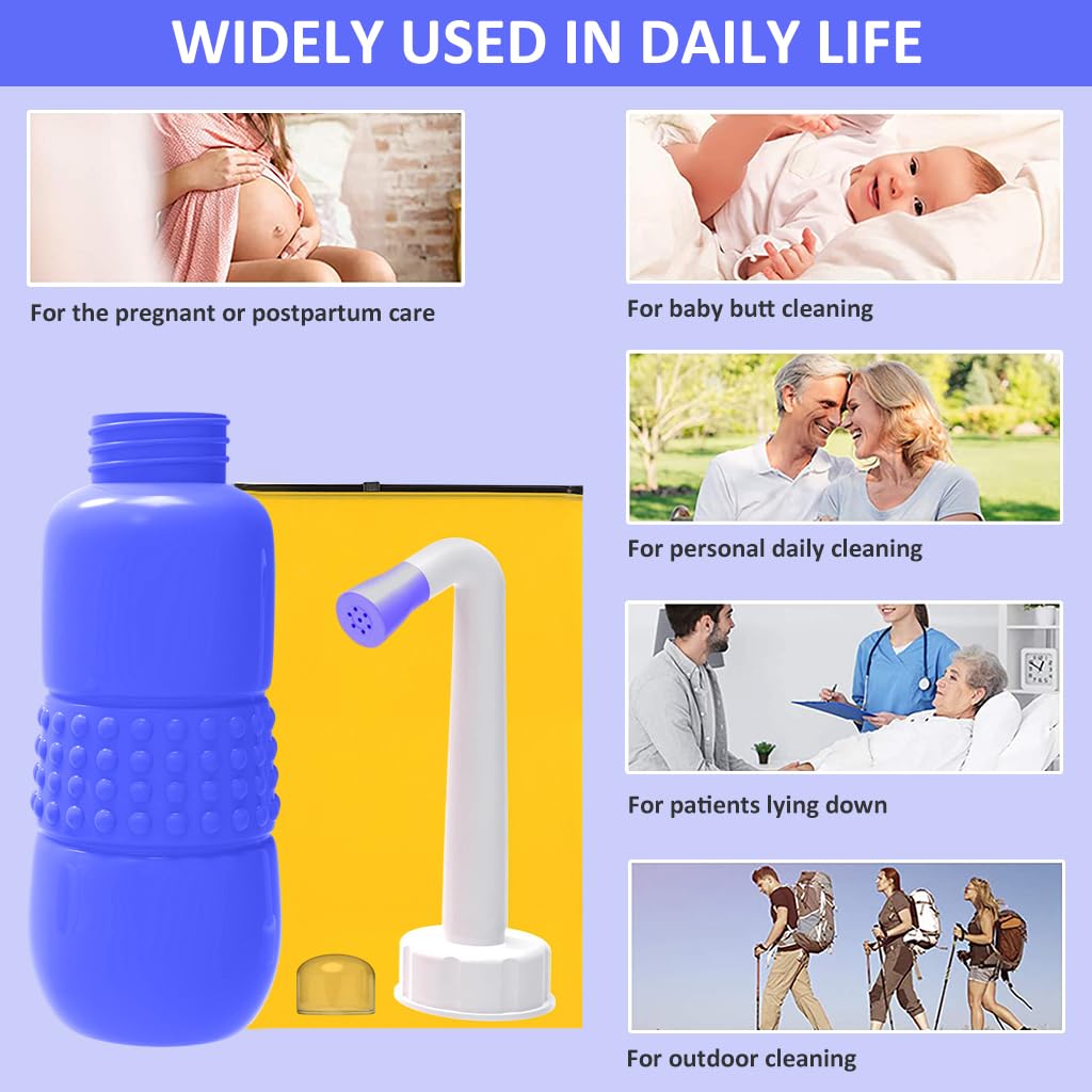 HASTHIP® Bidé Portátil de Viaje 450ml EVA,Botella Pulverizadora Manual de Higiene Personal con Boquilla Desmontable en Ángulo,Ducha Mano Compacta Reutilizable para Baño y Camping (Azul