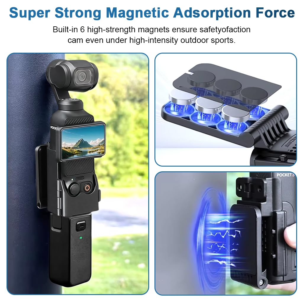 HASTHIP® Compatible with D-JI, Magnetic Wall Mount Folding Bracket for Pocket 3 Action Camera, Adjustable Magnetic Wall Holder, Ultra Strong Magnetic Base, Portable Outdoor Filming Accessories
