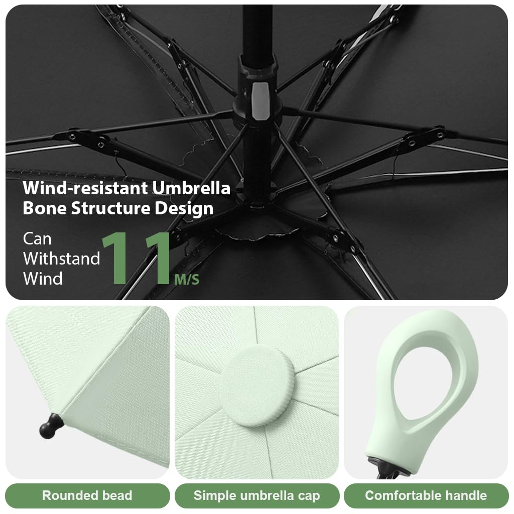 HASTHIP® Mini Sun Umbrella Automatic Open, UPF 50+ Automatic Open/Close Windproof Travel Folding Umbrella with 6 Strong Ribs Design, 99 UV Protection Fashion Outdoor Umbrella with Hanging Handle