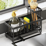 HASTHIP Metal Sponge Holder for Kitchen Sink featuring Auto Draining Tray and 23×19×16cm Caddy | Carbon Steel Countertop Organizer