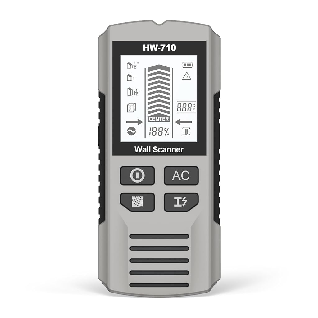 HASTHIP® tud Finder Wall Scanner 5-in-1 Upgraded Chip: Wall Detector Detect Wood/Metal/AC Wire/Pipe, Wire finder LCD Display & Audio Alarm for Edge/Center Precision, Sky Silver(Without 9V Batteries)