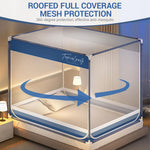 HASTHIP® Double Bed Mosquito Tent with Frame, Built in Phone Pocket & Charging Cable Open, Roofed Full Coverage Fine Mesh Mosquito Tent with Dual Side Zip-up Doors, 1.8m x 2m x 1.7m