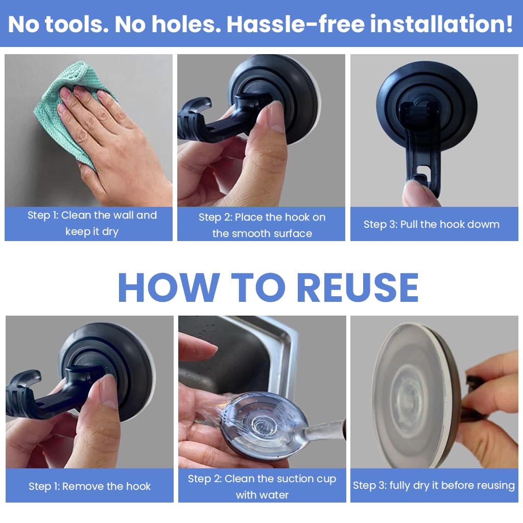 HASTHIP Wall Hooks for Bathroom and Kitchen with Strong Vacuum Suction Cup | 4Pcs Removable Set