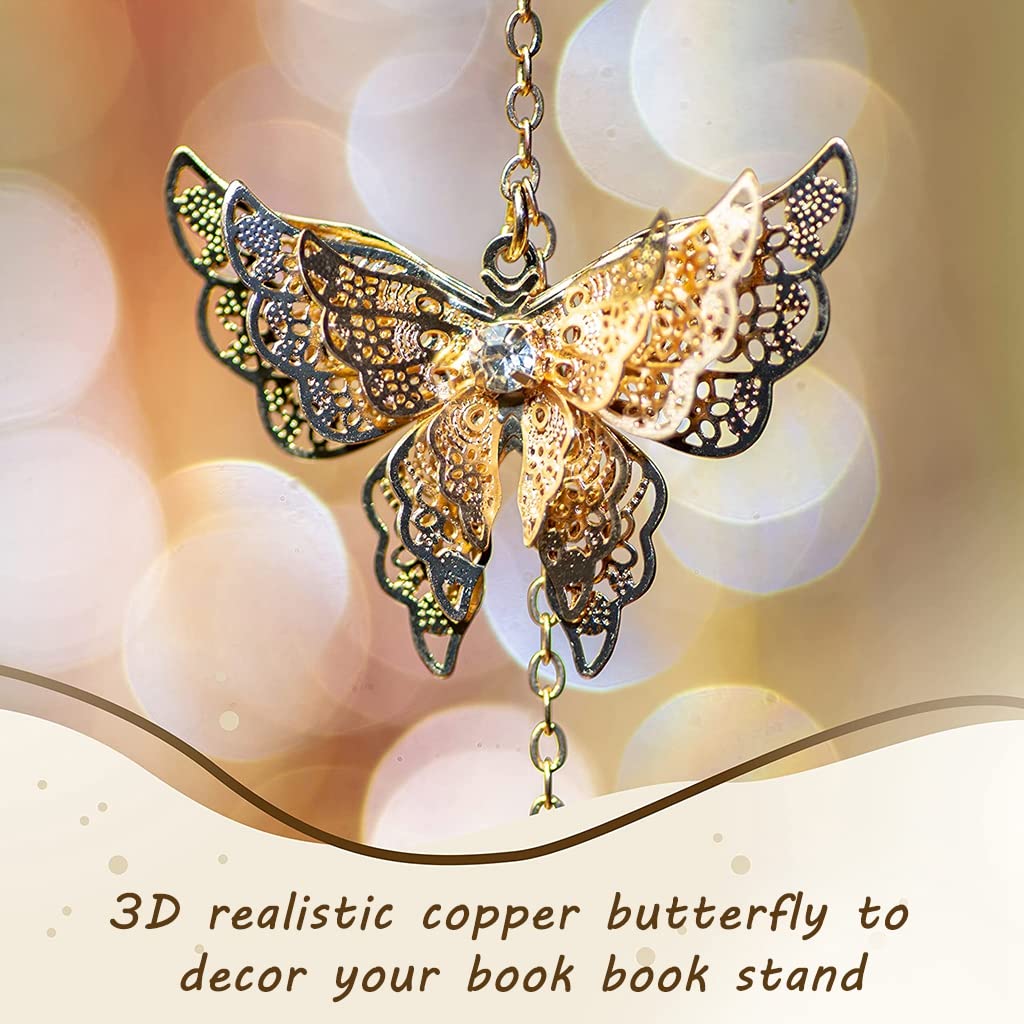 HASTHIP Metal Feather Bookmark for Reading with 3D Butterfly Pendant and Glass Beads | 3PCS