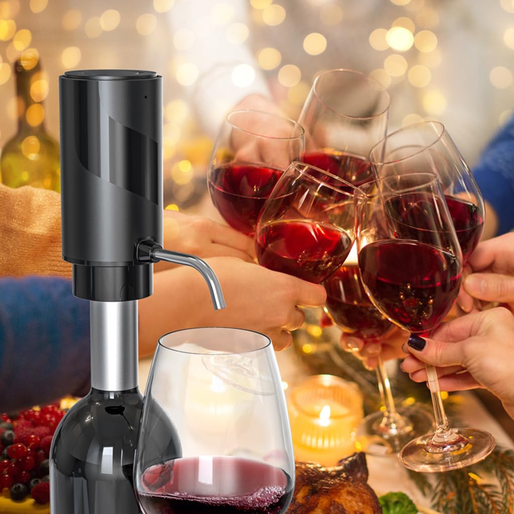 Electric Wine Aerator Wine Decanter Automatic Wine Aerator, One Touch Wine Dispenser Wine Pourer with USB Rechargeable, Wine Lover Gifts for Women&Men (Black-ABS)