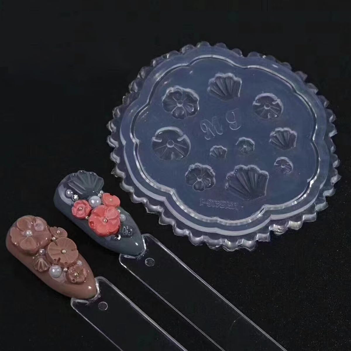 HASTHIP Nail Charms Resin Mold Set for DIY 3D Nail Art with Hearts Flowers and Crowns | 5Pcs Silicone Molds