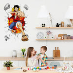 1 Sheet 3D Wall Paper Sticker Anime Onepiece Monkey D Luffy 3D Wall Paper Self Adhesive PVC Wall Paper Removable Cartoon 3D Wall Paper for Kids Room, Bed Room, Living Room, 19.6 x27.5 inches