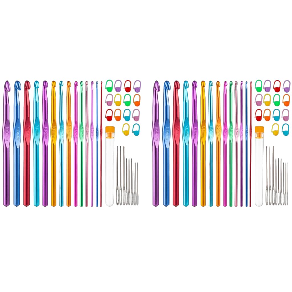 HASTHIP Crochet Hooks Set for DIY Knitting with Ergonomic Handles and 74PCS Aluminum Tools