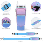 HASTHIP Water Bottle Carrier Bag for Stanley 40oz Tumbler with Phone Pouch and Strap | Neoprene Gradient Purple 3 PCS