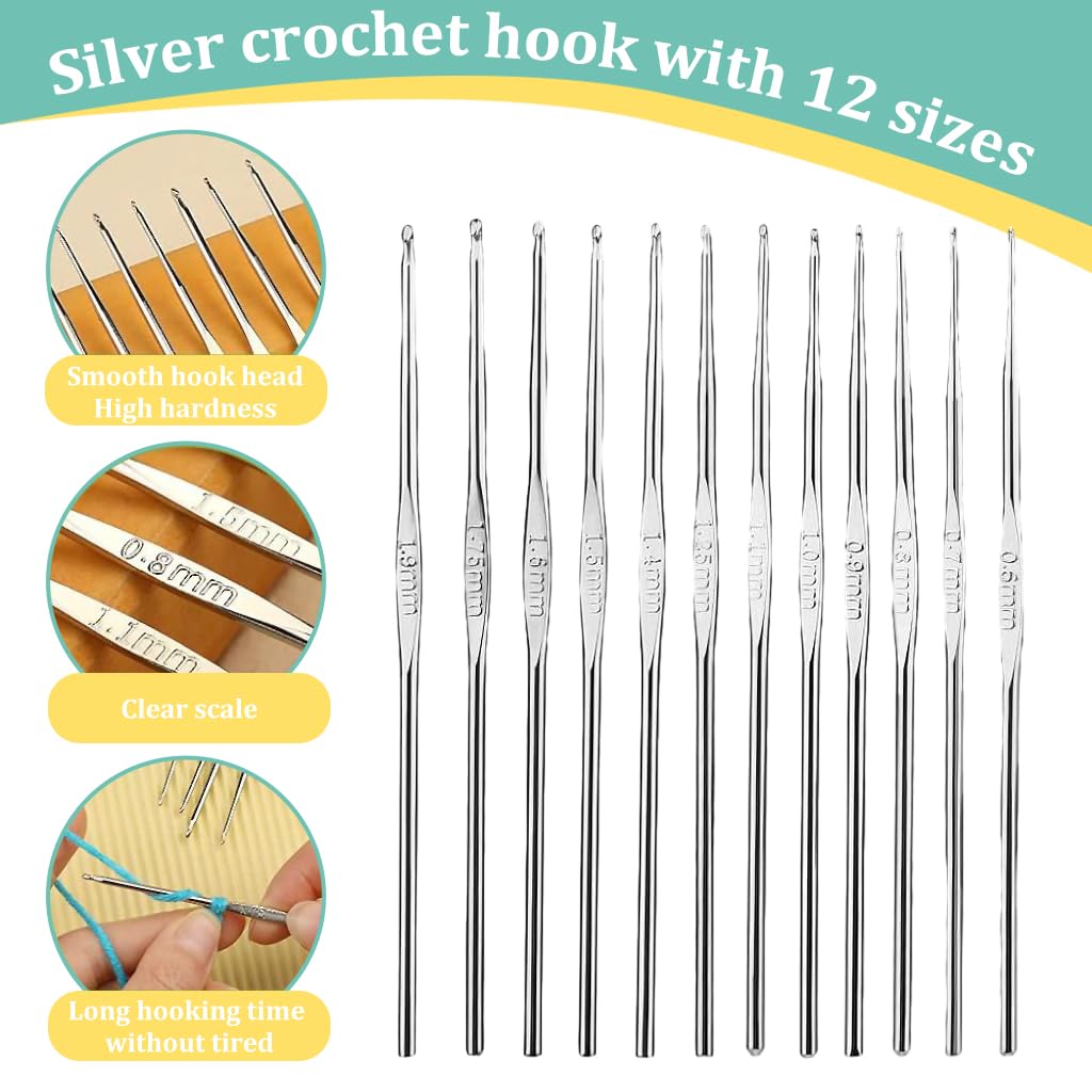 Aluminium 54Pcs Crochet Needles Set,Ergonomic Crochet Hooks Kit With Storage Case,Crochet Hooks Needles Set Stitch Marker Diy Craft Hand Knitting Craft Art Tools For Beginners,Assorted
