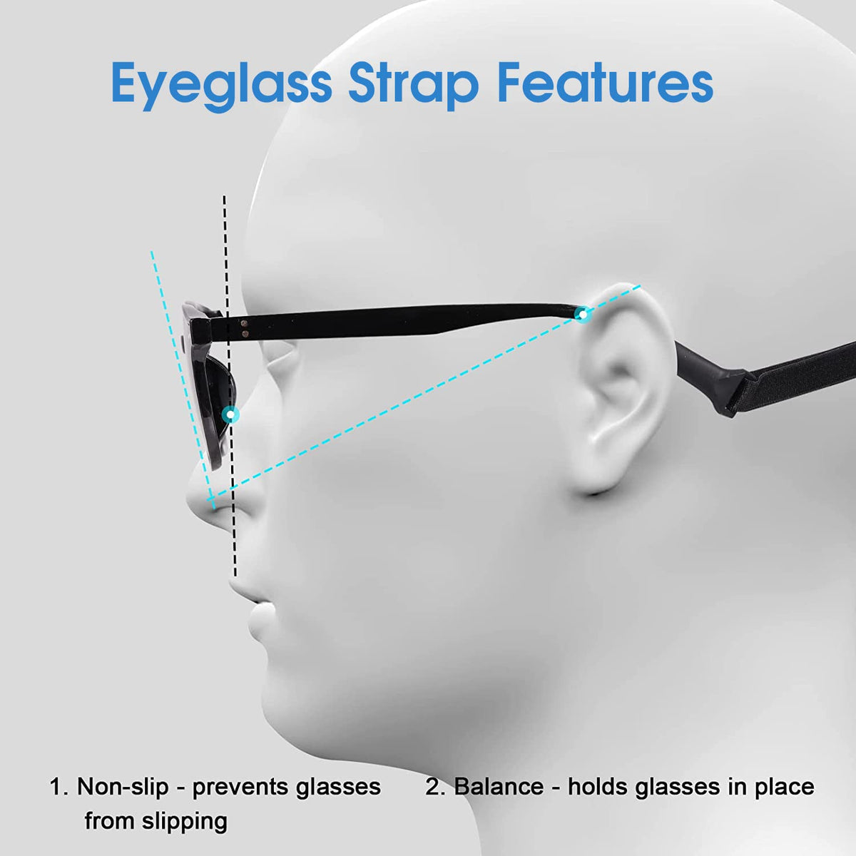 HASTHIP Eyeglasses Straps for Outdoor and Daily Use featuring Adjustable 23–40cm Elastic Holders | 3pcs Black Set for Adults