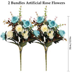HASTHIP Artificial Rose Flowers for Home and Wedding Decoration with 2 Bundles Blue and White | Silk Fabric Realistic Rose Bouquet
