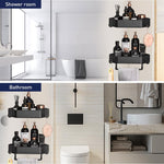 HASTHIP® Bathroom Organizer Rack Triangle Shower Caddy Double Layer Corner Organizer Shelf Rack with Hanging Hooks Stainless Steel Bathroom Rack Organizer for Toiletries,