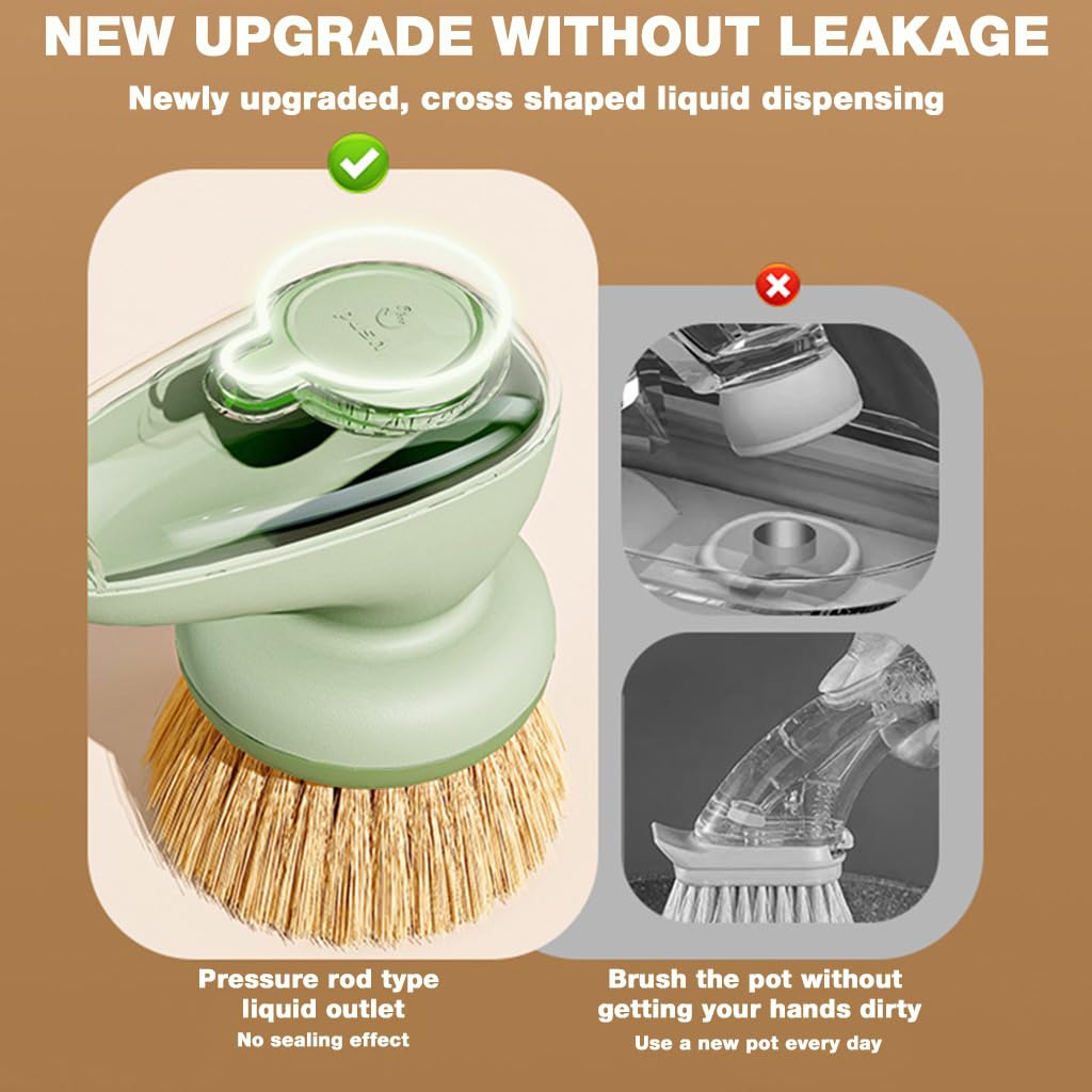 HASTHIP Kitchen Cleaner Brush with Built-in Cleanser Dispenser and Natural Sisal Bristles | Press-to-Dispense Scrub Tool for Dishes and Bowls