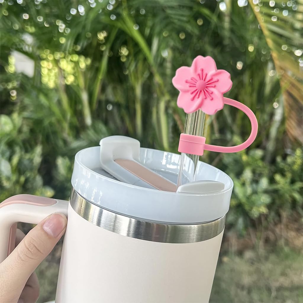 HASTHIP Flower Silicone Straw Caps for Stanley 30 40 Oz Cups featuring 10mm Covers | Dust-Proof Cherry Blossom Design