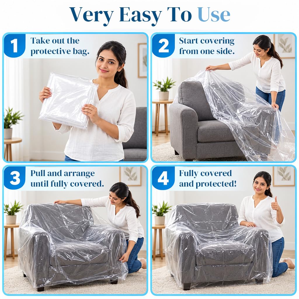HASTHIP Clear PE Furniture Cover, 120-Micron Shield for Single Sofas, Moving and Storage