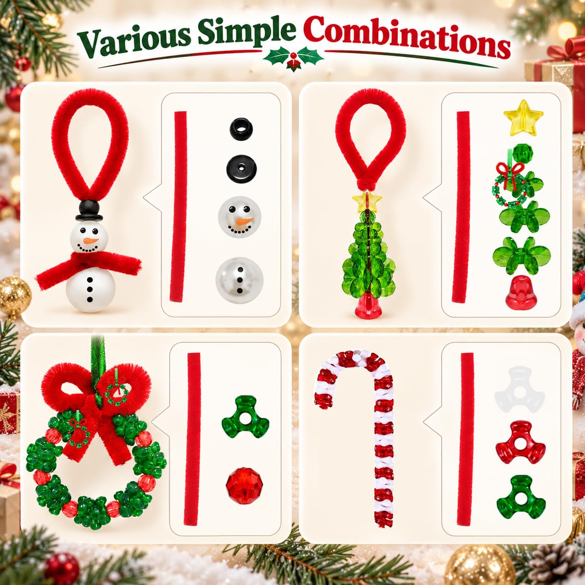 HASTHIP 40-Piece Christmas Beaded Ornament Craft Kit with Step-by-Step Guide for Group DIY
