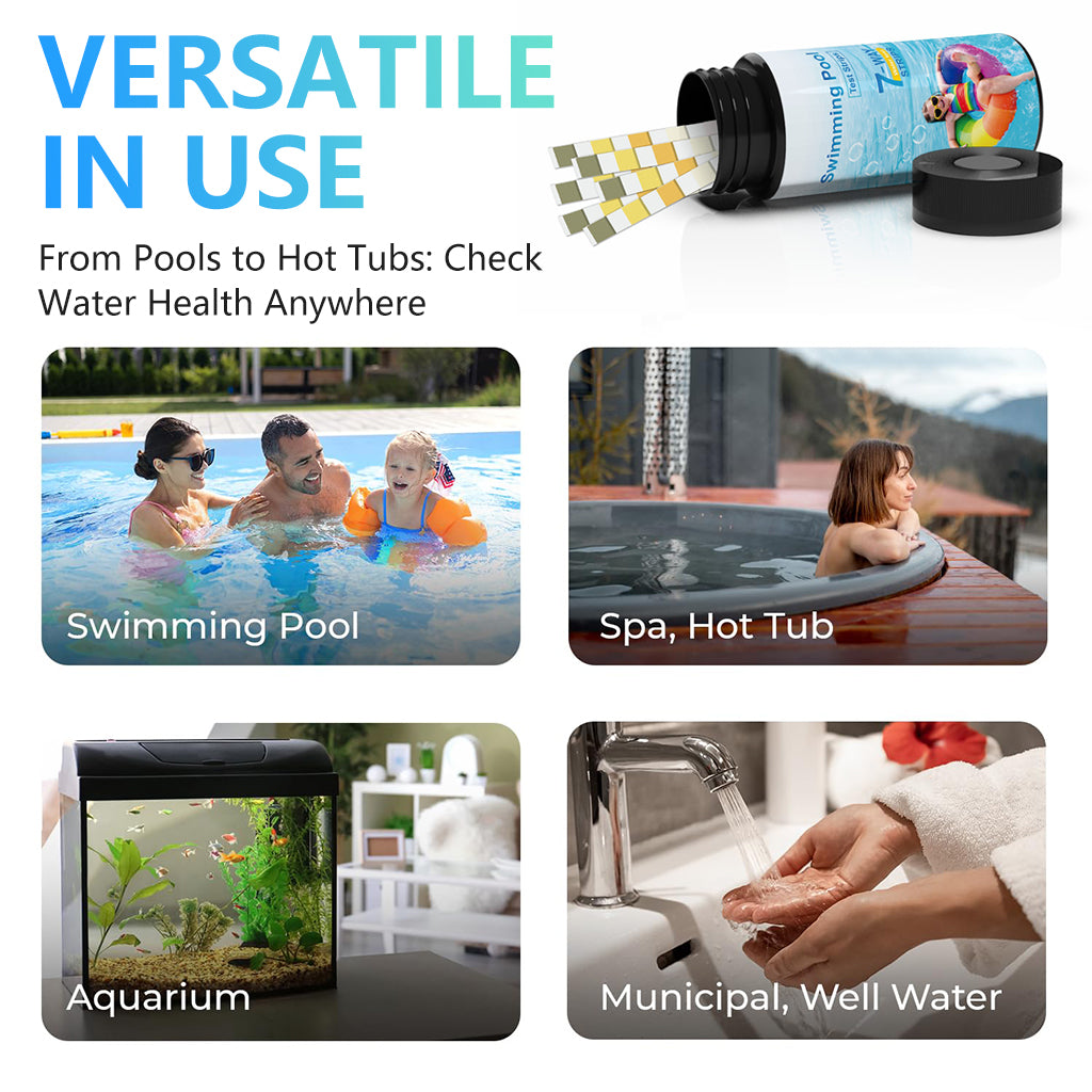 HASTHIP® 100 Counts Swimming Pool Water Quality Test Strips Multi Use Water Quality Test Strips for PH, Hardness, Total Alkalinity, Total Chlorine, Bromine, Cyanuric Acid