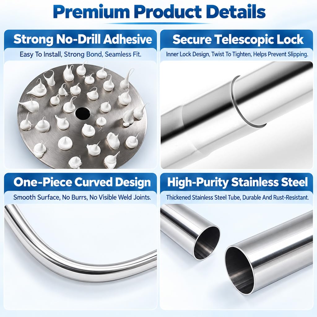 HASTHIP U-Shaped Shower Curtain Rod, 23,6 Pulgadas, Adjustable Stainless Steel in Silver