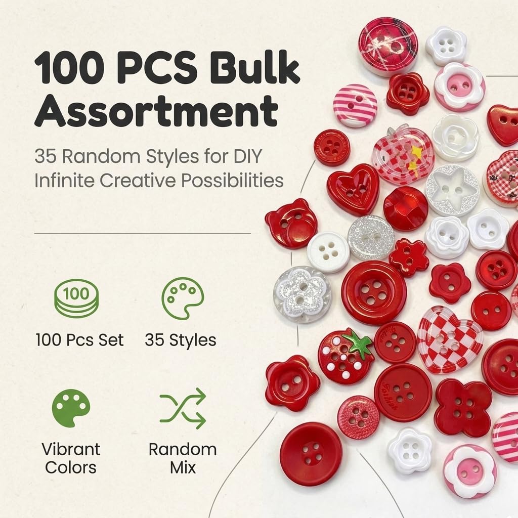 HASTHIP 100-Piece Tartan Plaid Craft Buttons in 35 Assorted Styles, 11–18 mm Resin