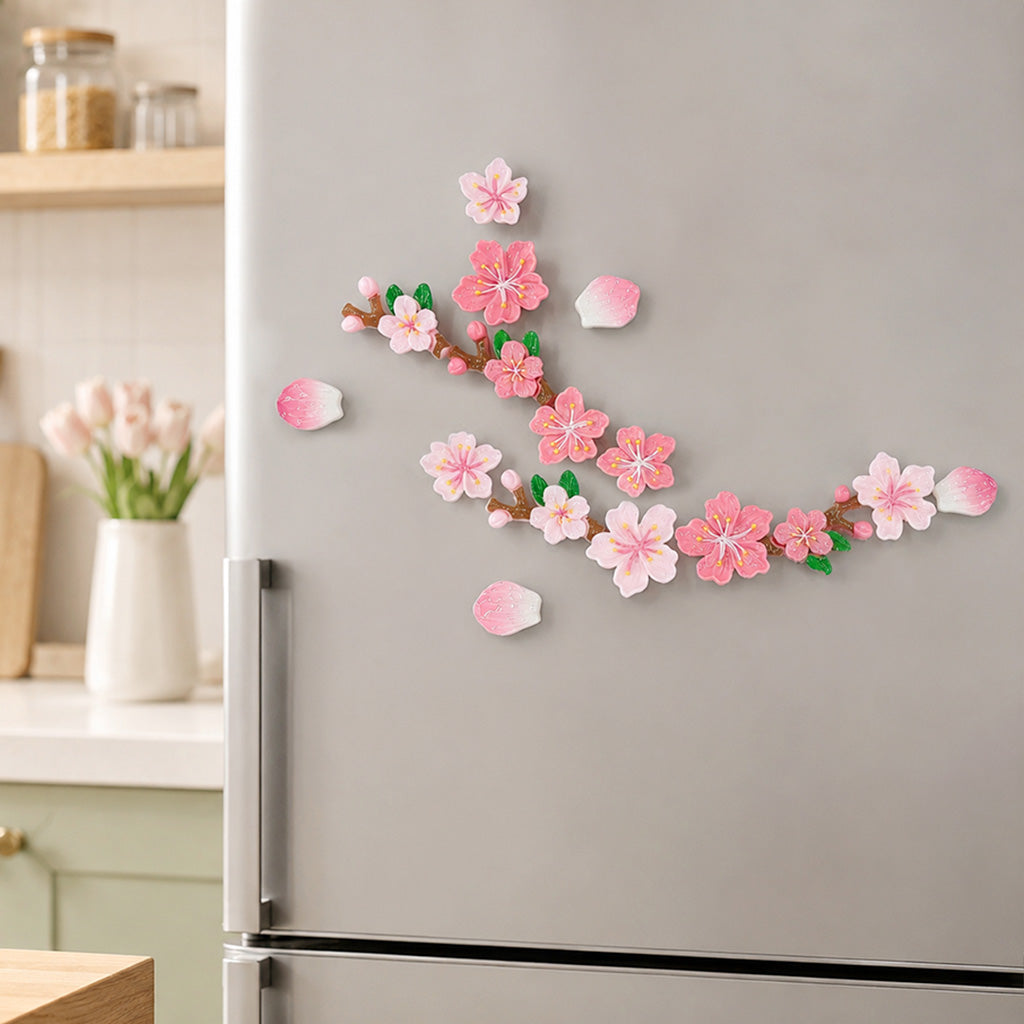 HASTHIP 3D Peach Blossom Fridge Magnets, 16-Piece Synthetic Resin Floral Decor for Metal Surfaces