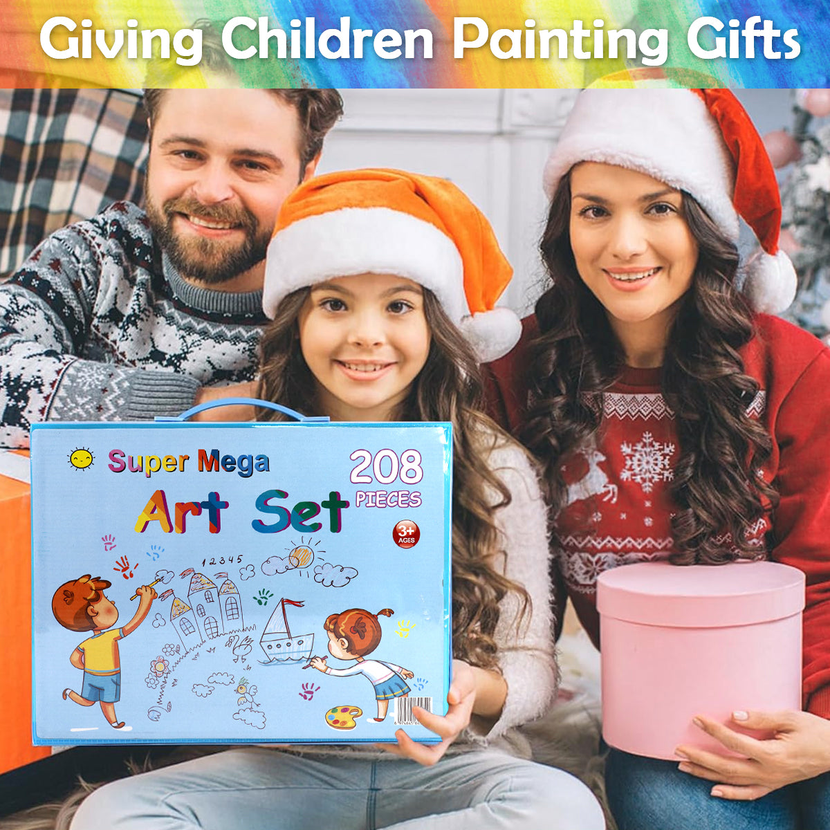 HASTHIP® 208 Pcs Kids Art Painting Kit Colour Set Painting Art Kit Art Set for Kids with Built In Folding Easel Crayons Color Pencil Pastels Multi Color Water Soluble Color Pens Birthday Gift for Kids