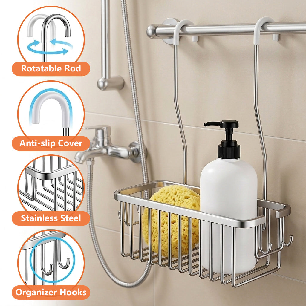 HASTHIP Aluminum Over-Door Shower Caddy, Tool-Free Hanging Storage, 28.5 × 12 × 9.6 cm