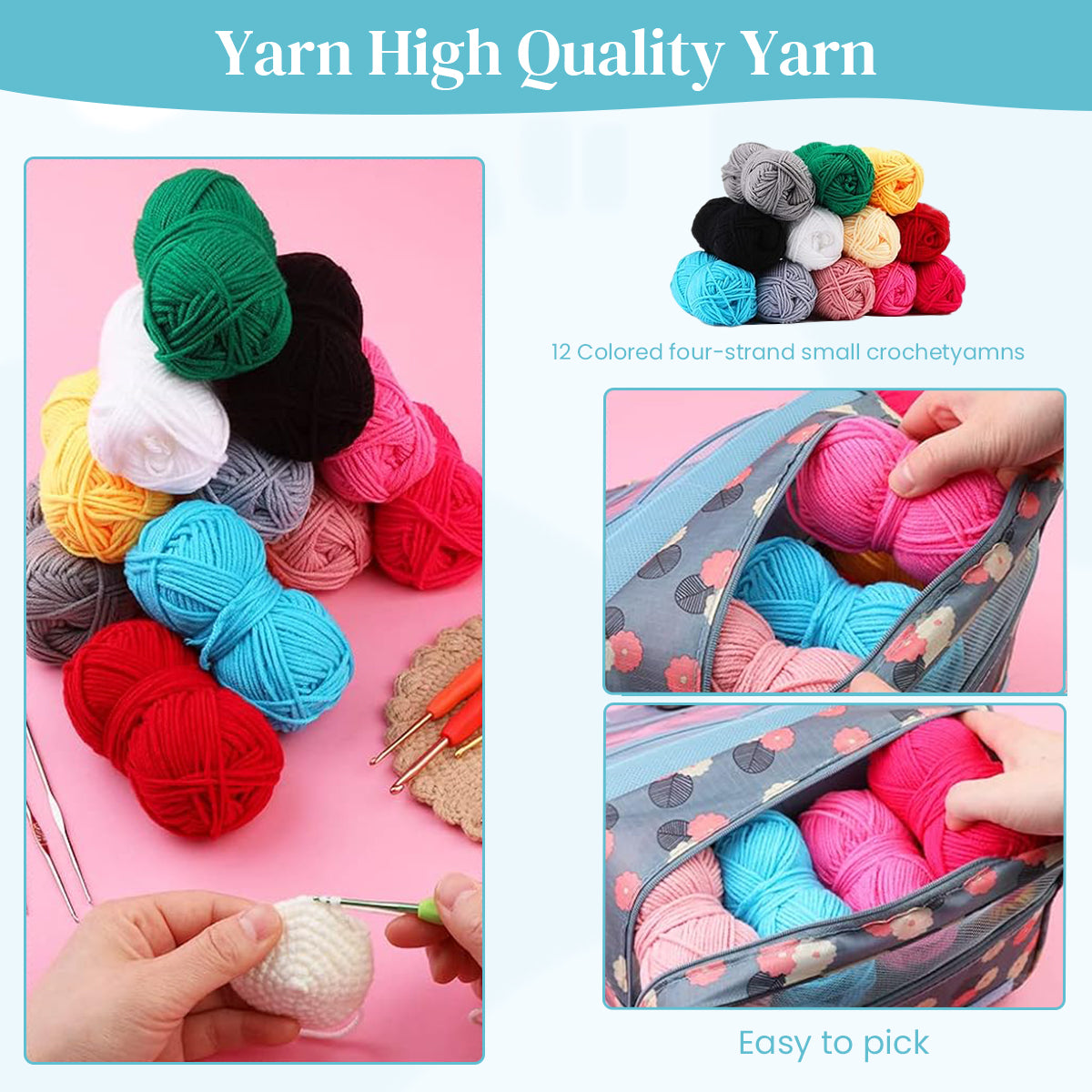 HASTHIP® 130PCS Crochet Kit for Beginners Adults, Upgraded Hanging Crochet Set with Crochet Yarn for Crocheting, Ergonomic Soft Grip & Knitting Crochet Starter Kit for Knitting Craft