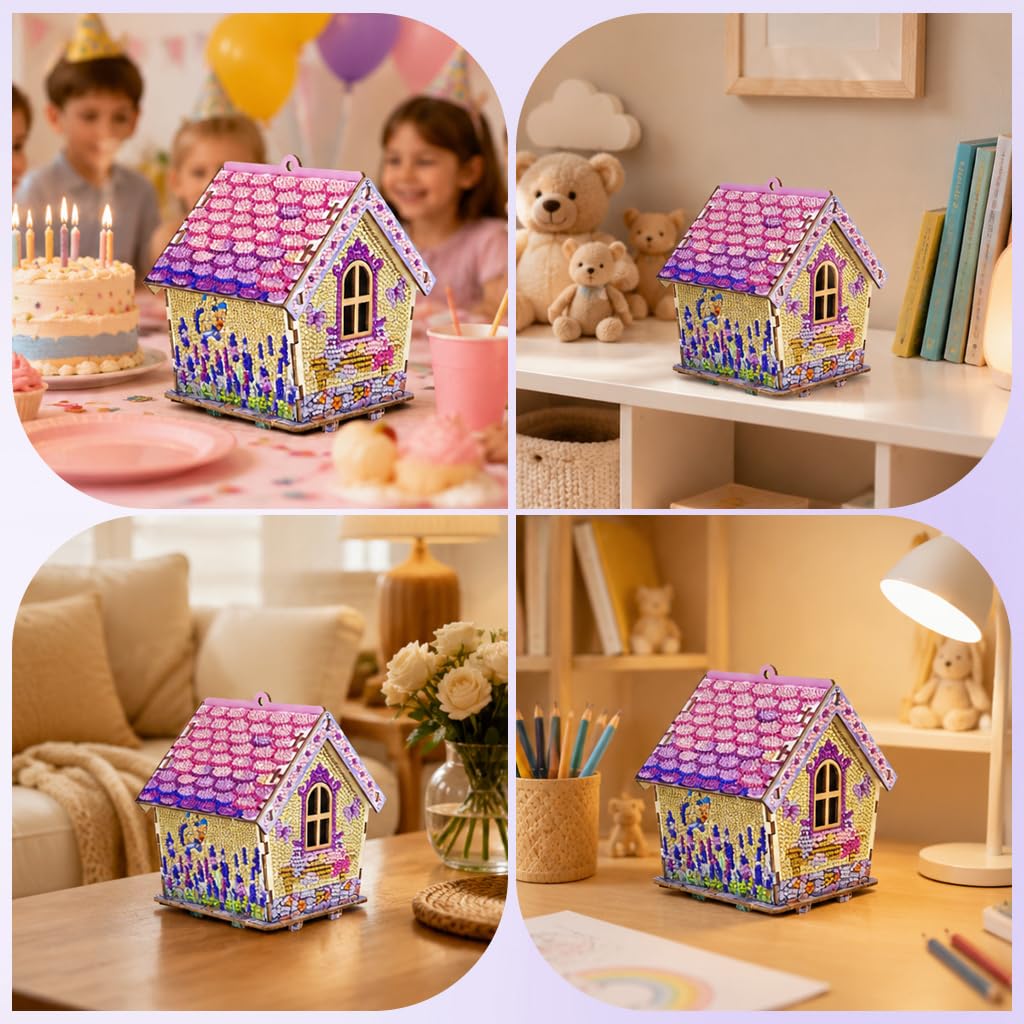 HASTHIP Diamond Painting Cabin Model DIY Wood and Crystal Mosaic House Kit for Home Display