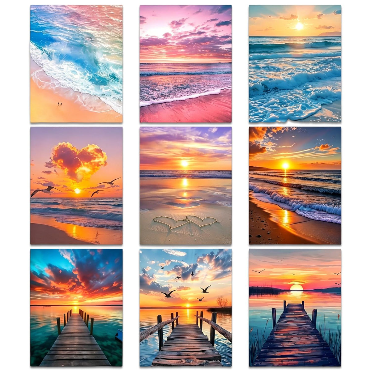HASTHIP 9-Pack Beach Sunset Diamond Art Kit with 12x16 Inch Canvases, Round Resin Drills and Tools