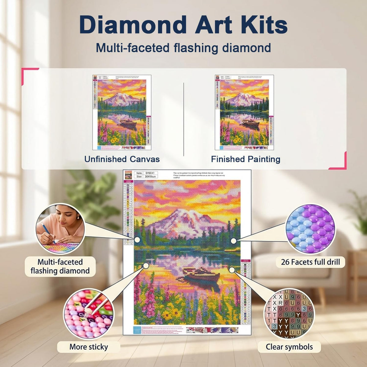 HASTHIP 5D Lake Landscape Diamond Art Kit with Full Round Drills, Canvas and DIY Tools