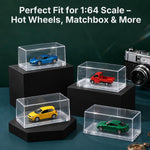 HASTHIP 1/64 Model Car Display Cases, 4 Clear Acrylic Boxes, Stackable with Rounded Edges