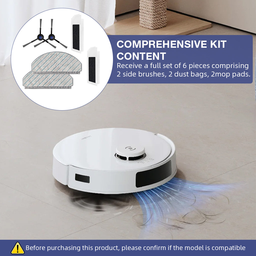 HASTHIP® 6Pcs Replenishment Kit, Replacement Parts for Ecovacs N20 Pro/N20 Robot, Vacuum Cleaner Replacement Accessories:2 Side Brushes, 2 Microfiber Cloth Mop, 2 Filter