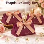 HASTHIP 10-Piece 5.1 x 3 in Favor Boxes with Gold Stamping, Ribbon, Wooden Ring and Pearl Closure