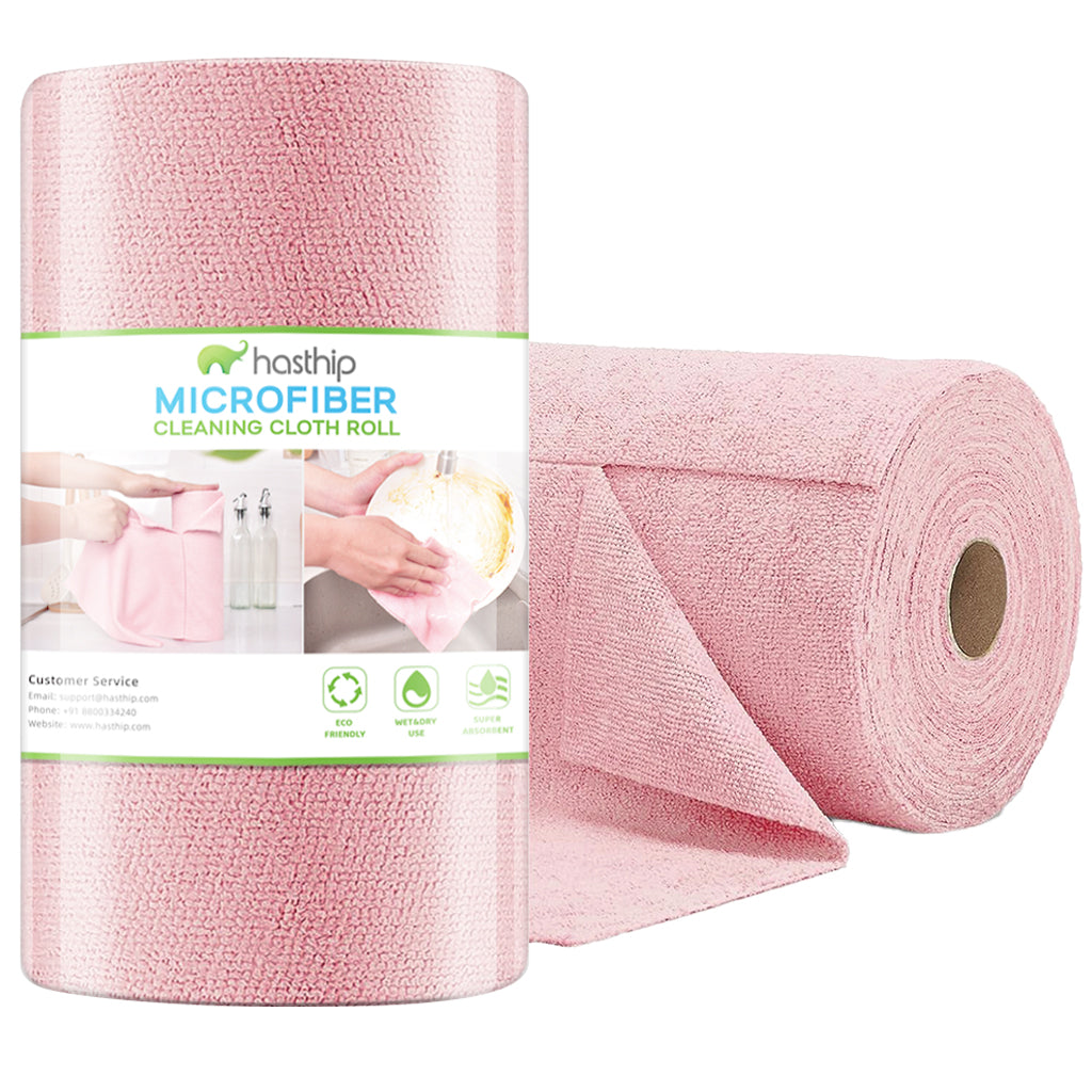 HASTHIP® Microfiber Cleaning Cloth Pre-Cut Tear Away Microfiber Cleaning Cloth Roll Cleaning Cloths and Wipes Dusting Cloth Highly Absorbent Reusable Multipurpose Cleaning Cloth Roll 25x25cm Pink