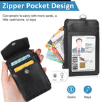 HASTHIP® PU Badge Holder Card Holder with Neck Strap Transparent Badge Holder Universal Staff Badge Holder Multi Purpose Badge Holder with Zipper Pouch & Card Slots
