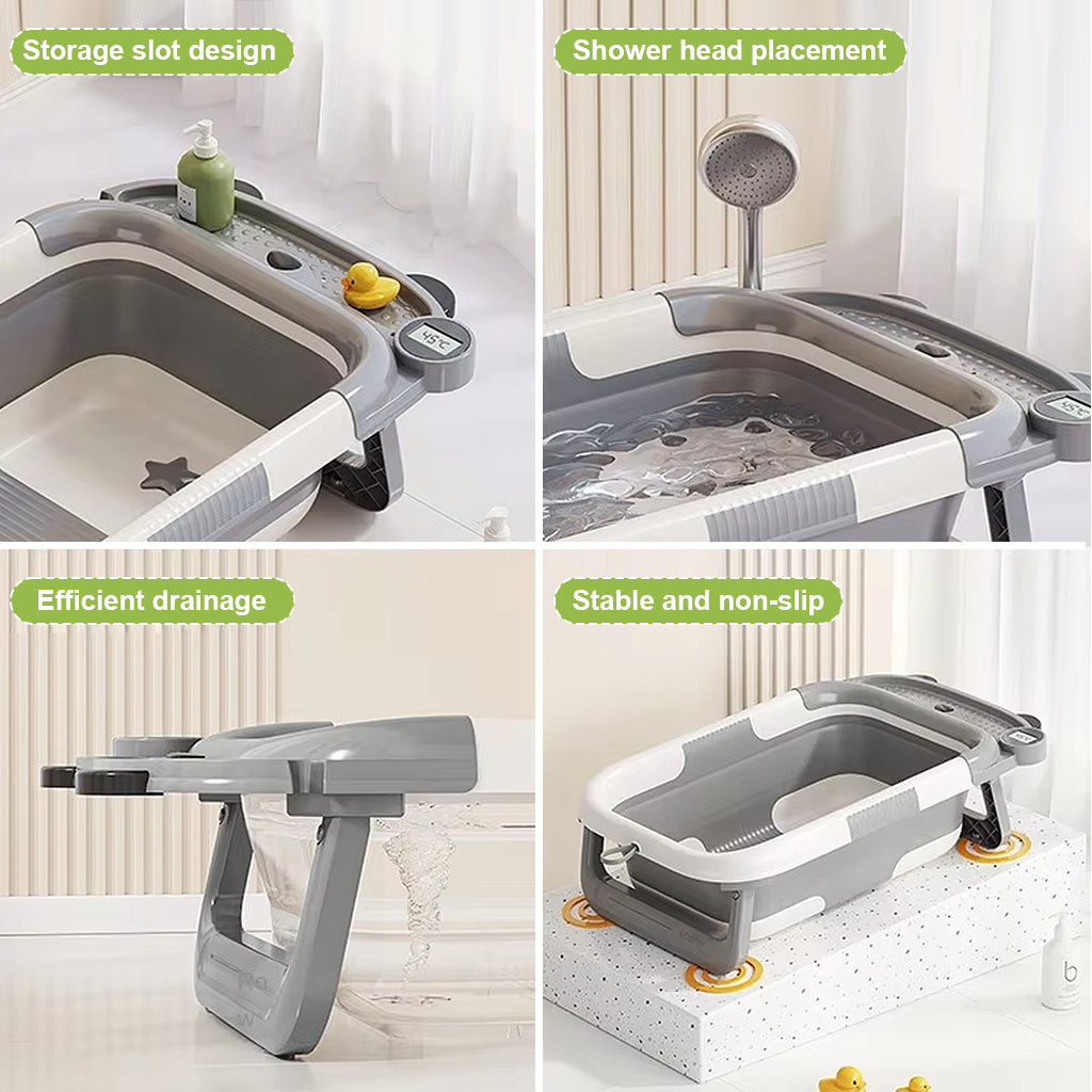 HASTHIP® Baby Bath Tub Foldable Bathtub, Collapsible Toddler Bath Tubs with Baths Support Cushion Pad Seat Mat, Anti-Slip Portable Travel Shower