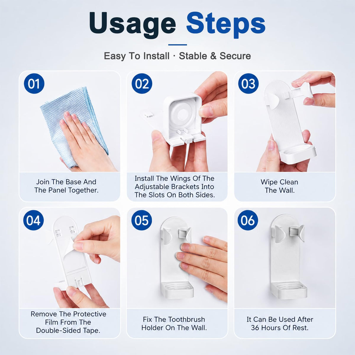 HASTHIP Adjustable Electric Toothbrush Holder with Drainage, Detachable Base and Self-Adhesive Wall Mount