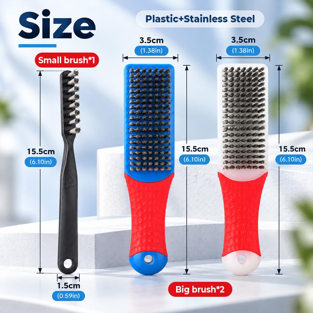 HASTHIP 3-Piece Stainless Steel Wire Brush Set with Two 8-Row Brushes and Slim Gap Brush